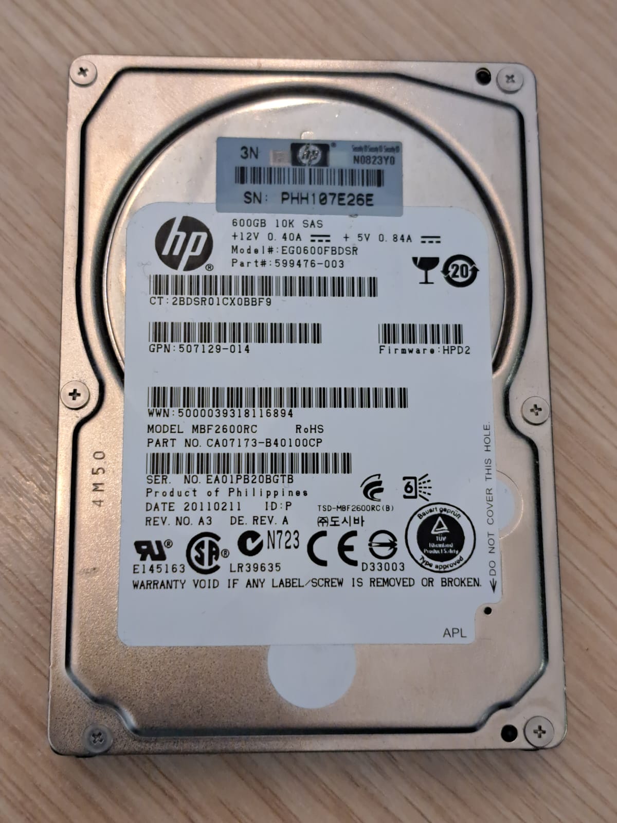 Жесткий диск HP 599476-003 600GB 10K SAS 2.5" (на запчасти)